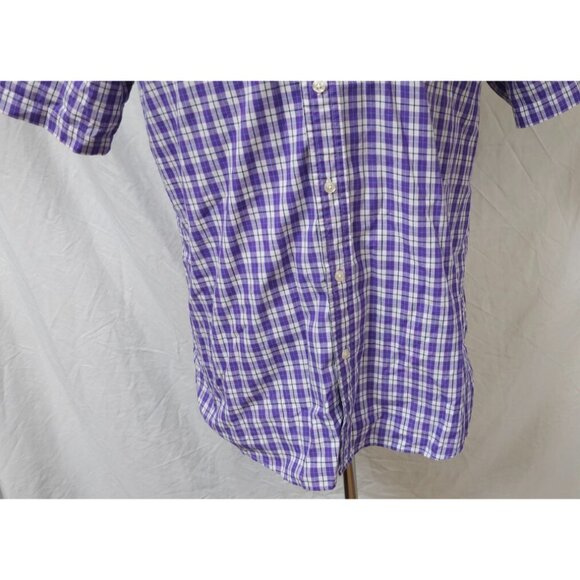 Chaps Easy Care Mens Large Purple Check Short Sleeve Button Down Logo Shirt - Picture 3 of 10